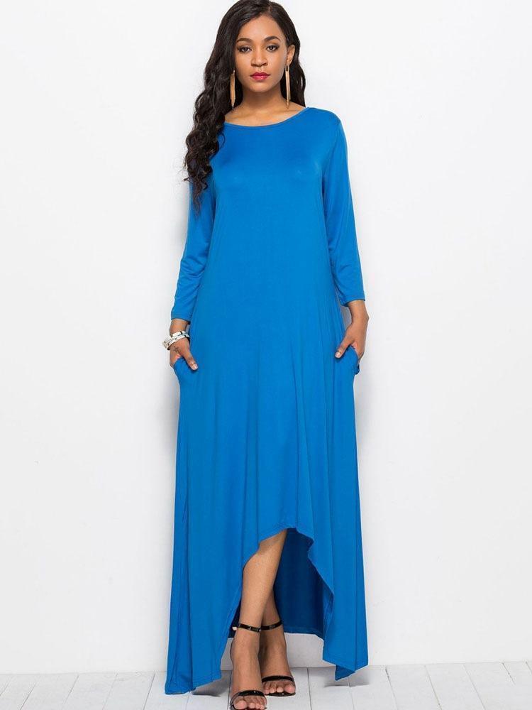 Long Sleeve Asymmetrical Women Loose Plus Size Dress