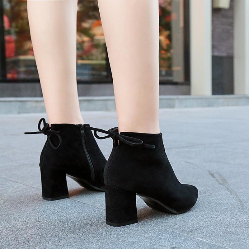 Women Fashion Nubuck Leather Ankle Height Pointed Toe Boots Pumps