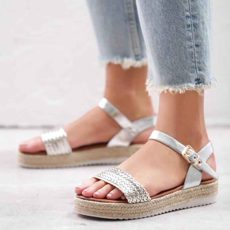 Women Flat Heel Buckle Espadrille Sandals Open Toe Casual Shoes