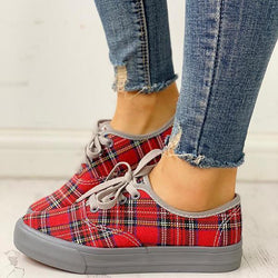 Women Casual Plaid Insert Lace-Up Casual Sneakers