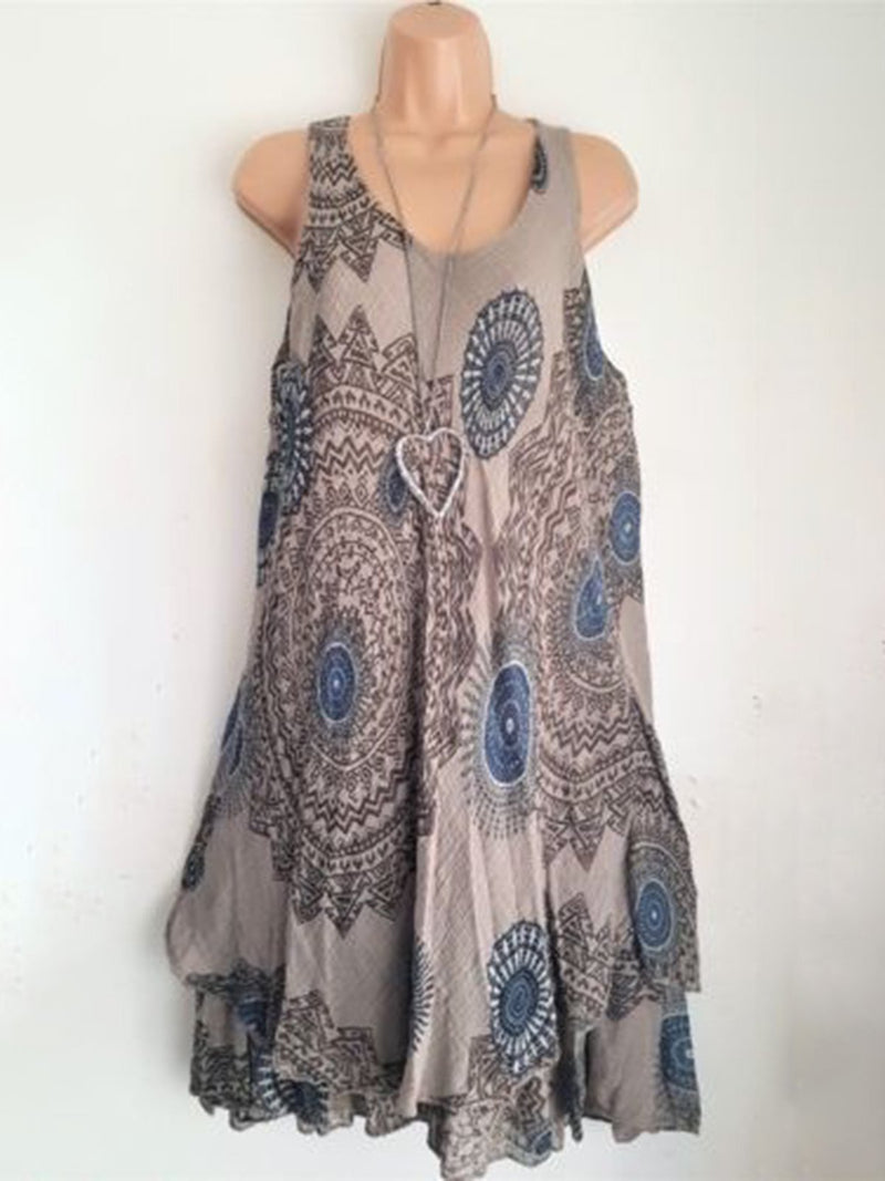 Plus Size Casual Abstract Printed Sleeveless Mini Dress