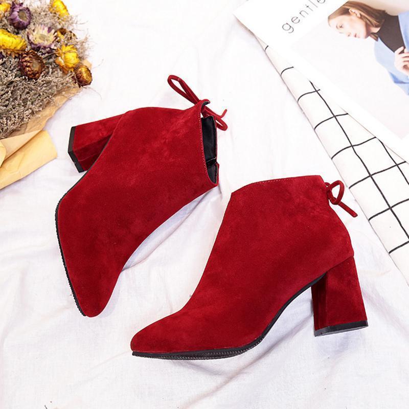 Women Fashion Nubuck Leather Ankle Height Pointed Toe Boots Pumps