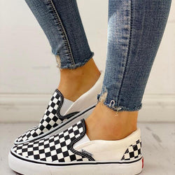 Women Checkered Flat Casual Canvas Sneakers