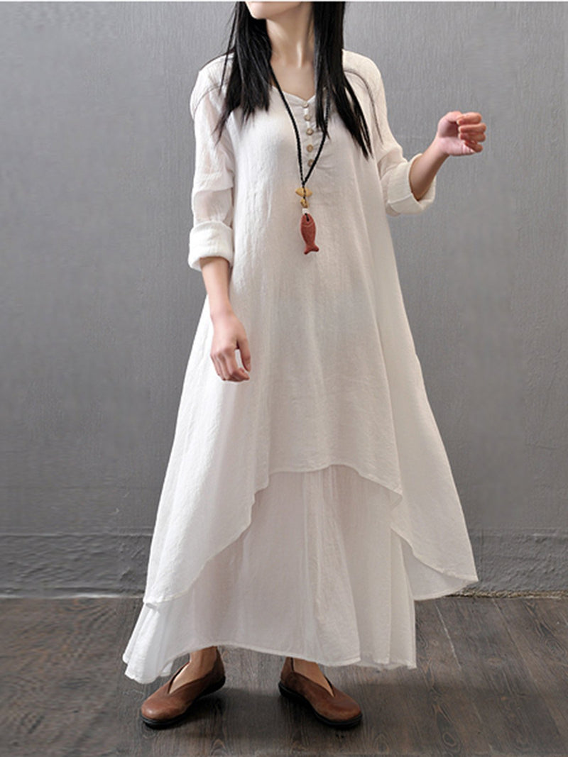 Women Dress Asymmetrical Linen Casual Maxi Dress