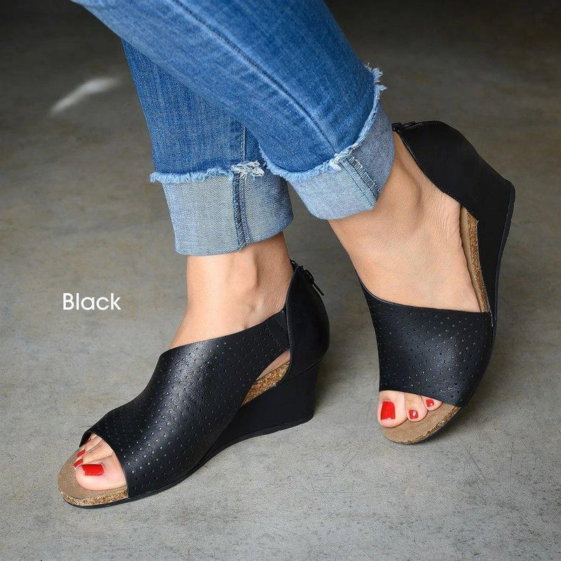 Women Cut-outs Slip On Wedges Sandals