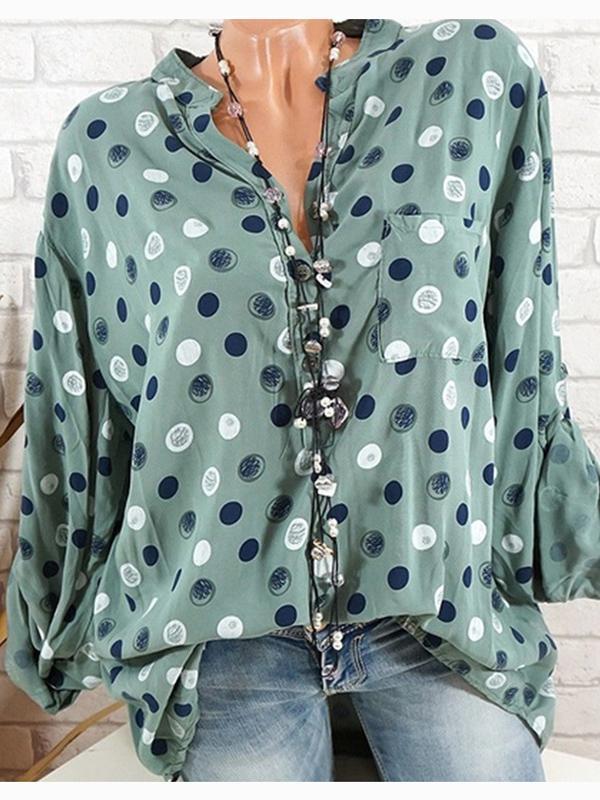 Daily Plus Size Dot Print Blouse Loose Lapel Tops For Women