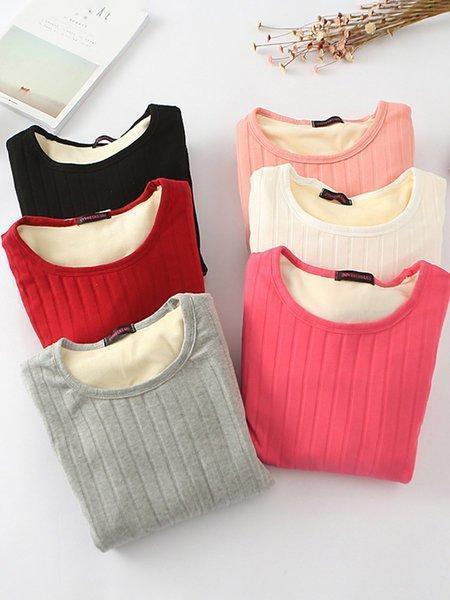 Velvet Cotton Long Sleeve Paneled Crew Neck T-Shirts