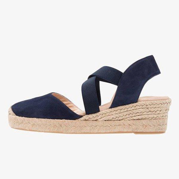 Plus Size Espadrille Wedge Sandals Elastic Band Slip On Sandals