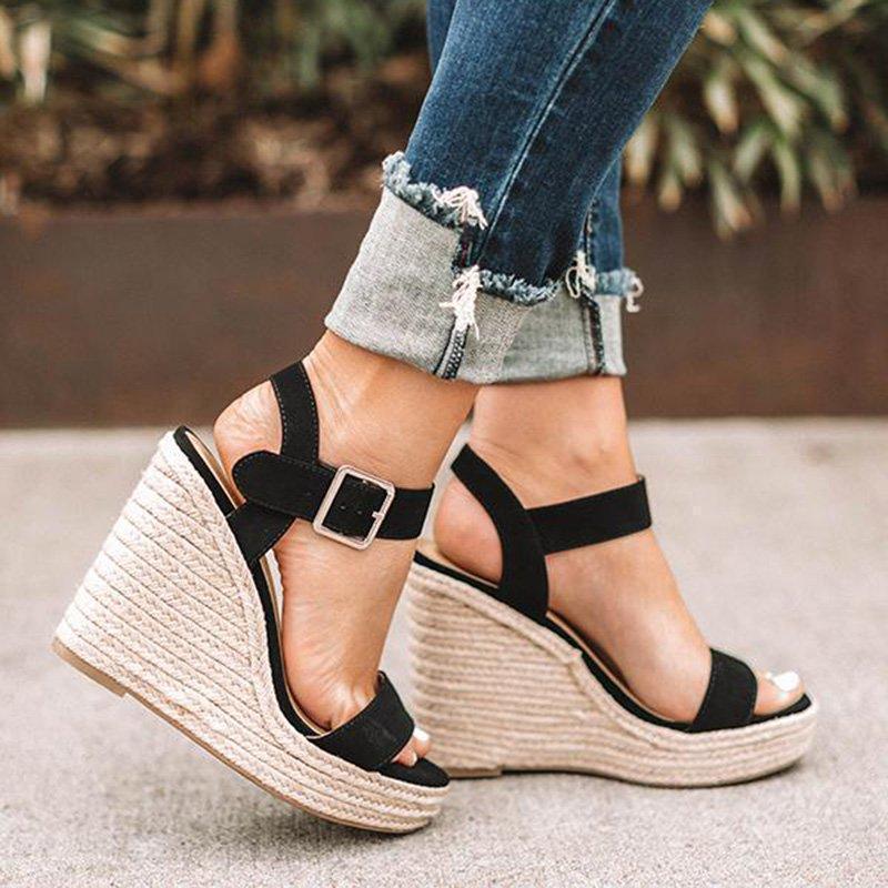 Elegant Adjustable Buckle Wedge Sandals