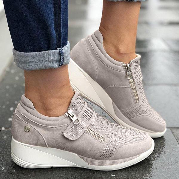 Women Casual Wedge Zipper Breathable Sneaker