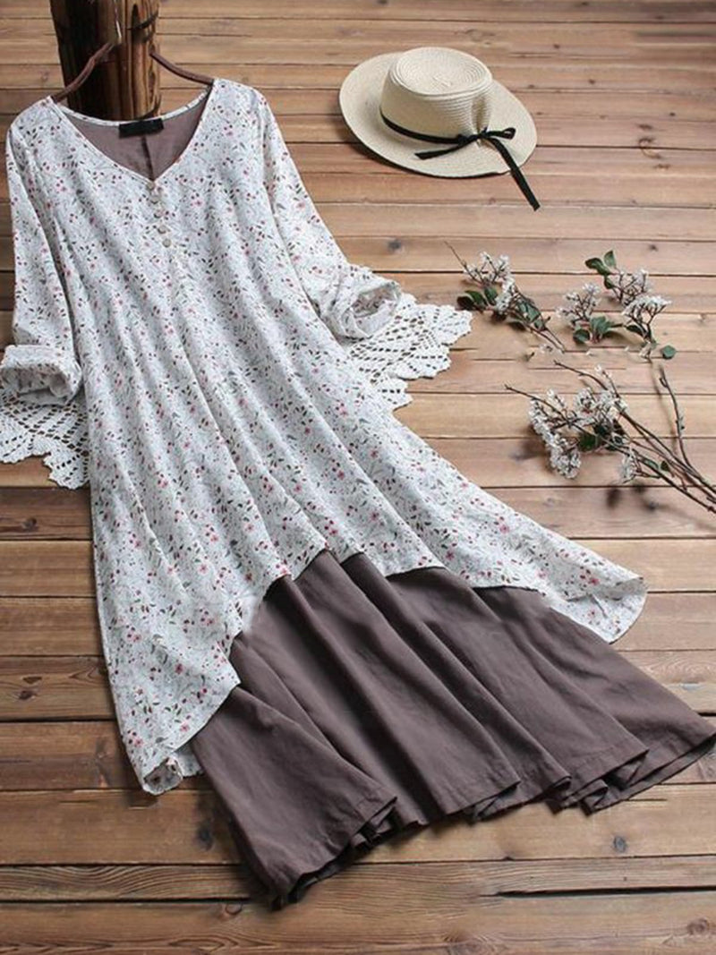 V Neck Women Dresses A-Line Going Out Boho Cotton Dresses