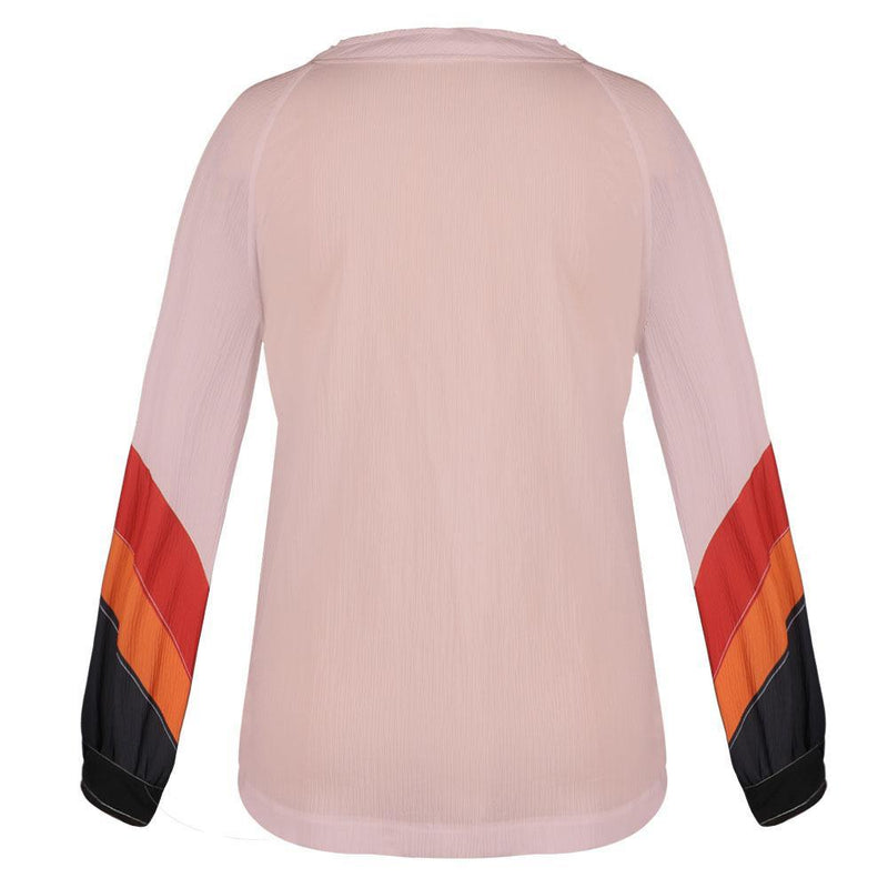 Women Color-Block Balloon Sleeve Casual Blouse