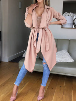 Womens Fashion Lace-up Trench Coat Long Slim Casual Trench Coat